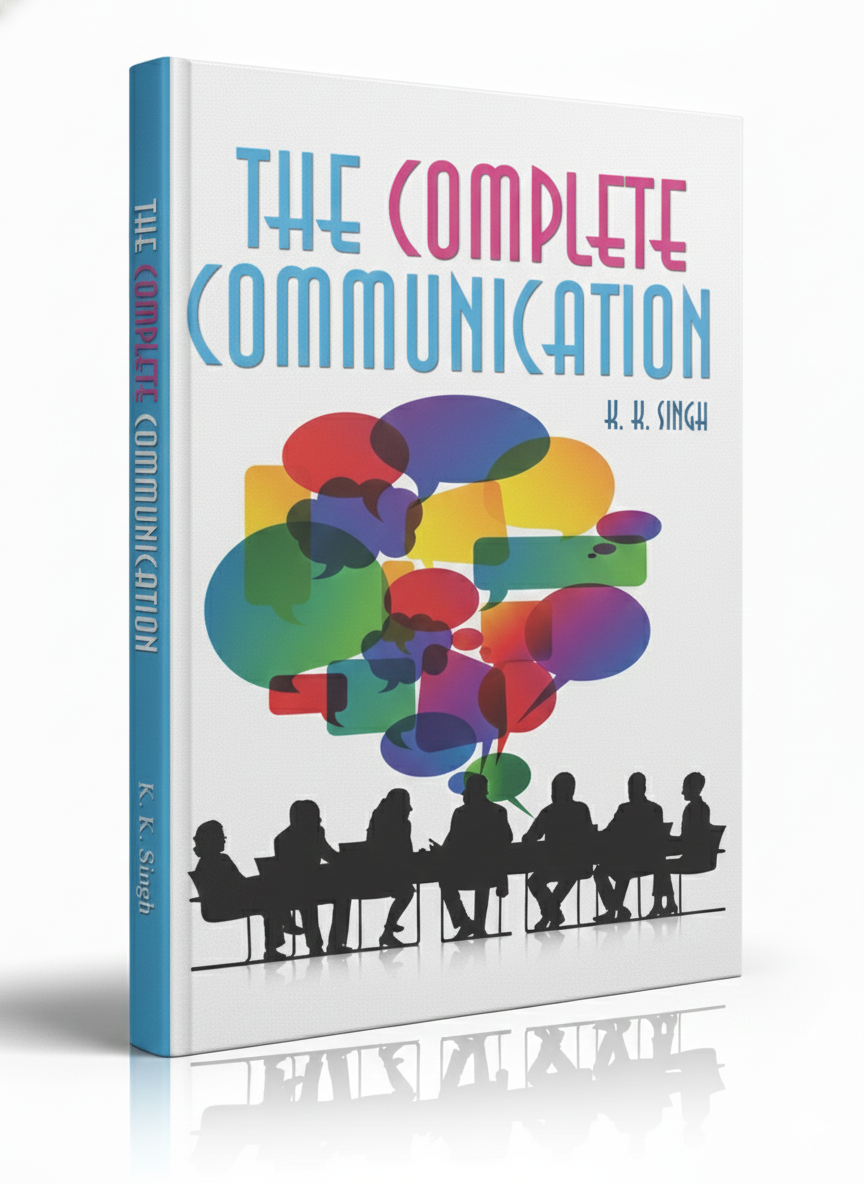 Book titled 'The Complete Communication' with colorful communication bubbles and silhouettes on a white background