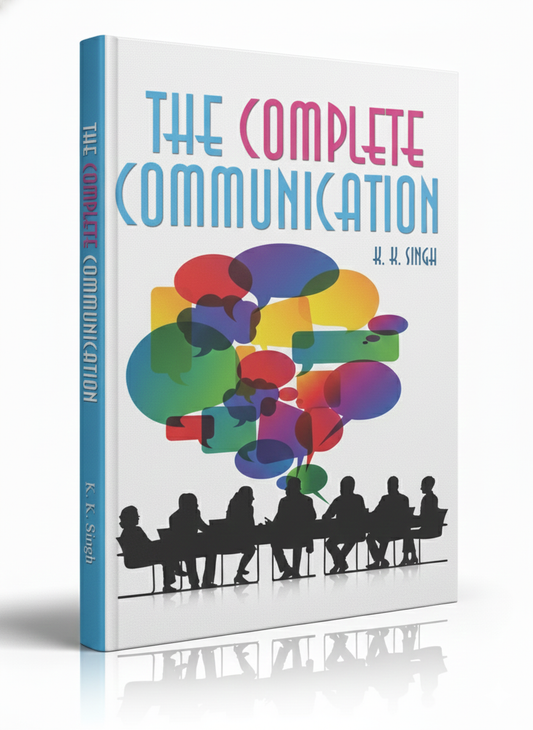 Book titled 'The Complete Communication' with colorful communication bubbles and silhouettes on a white background